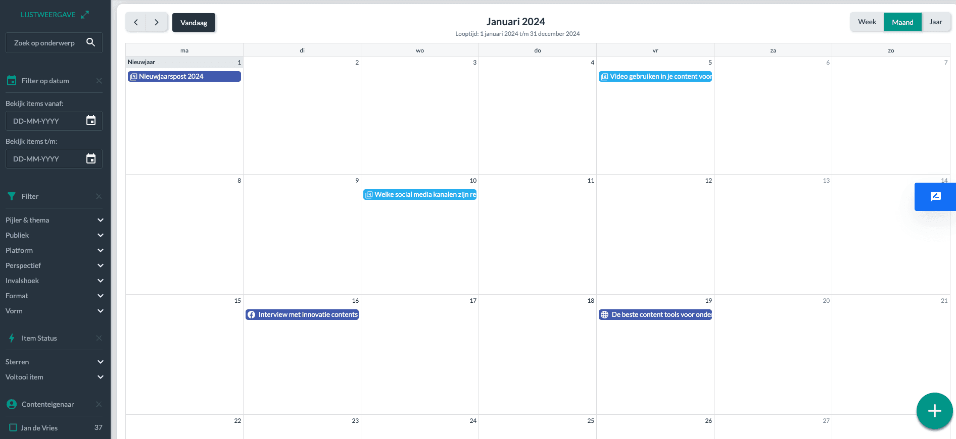 Filteren in de kalender