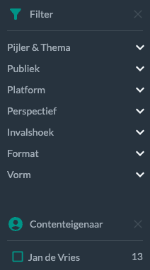 Filteren op de 4 P's, contenteigenaar of vormen